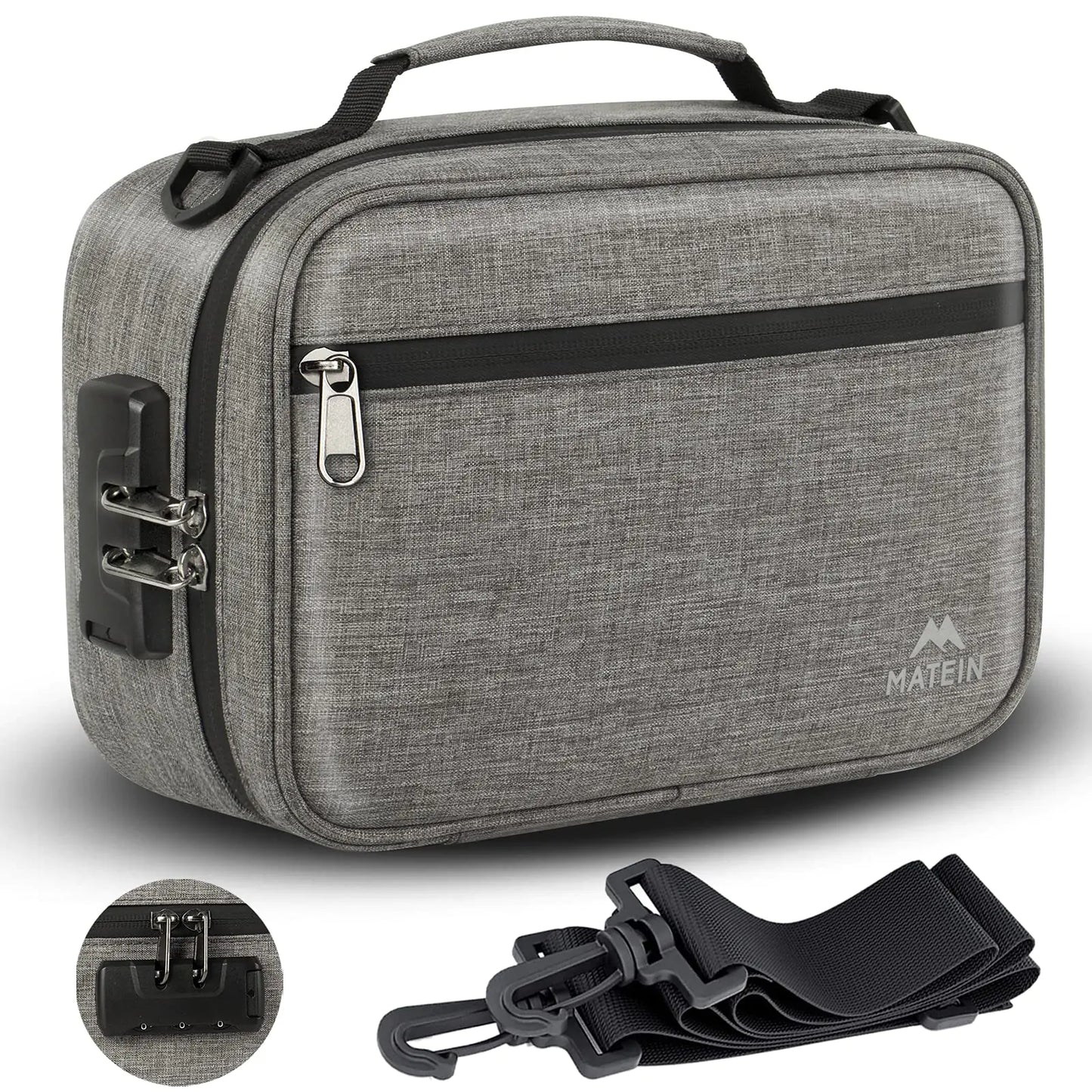 MATEIN Smell Proof Bag Odor Proof Bags Stash Box Container with Combination Lock Travel Storage Case with Detachable Shoulder Strap Scent Proof Bag Gifts for Men & Women Grey