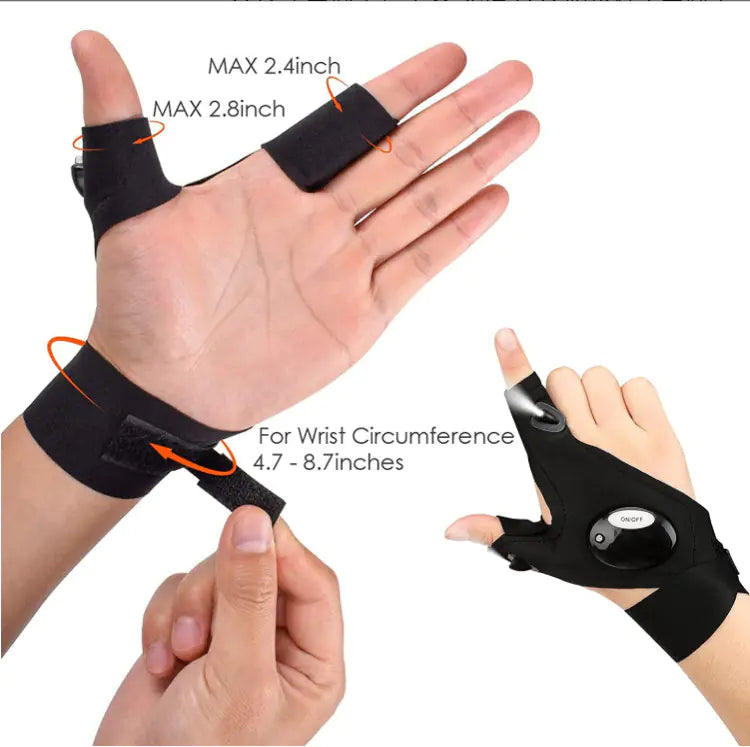 LED Flashlight Gloves for Camping and Night Running