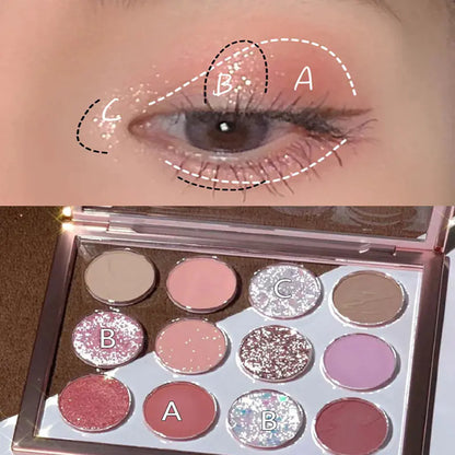 12-Color Transparent Eyeshadow Palette with Shimmer & Matte