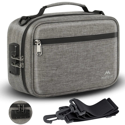 MATEIN Smell Proof Bag Odor Proof Bags Stash Box Container with Combination Lock Travel Storage Case with Detachable Shoulder Strap Scent Proof Bag Gifts for Men & Women Grey