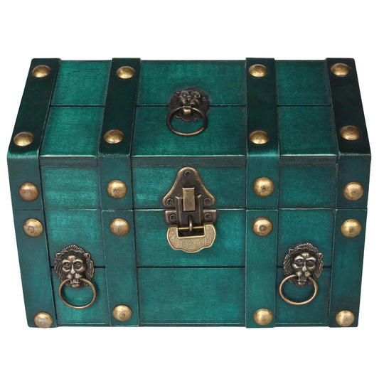 Vintage Wooden Treasure Chest Jewelry Storage Box with Lock Classical Storage and Decorative Box Large Capacity Vintage Decorative Box Jewelry Storing Storage Organizer for Home DecorationGreen