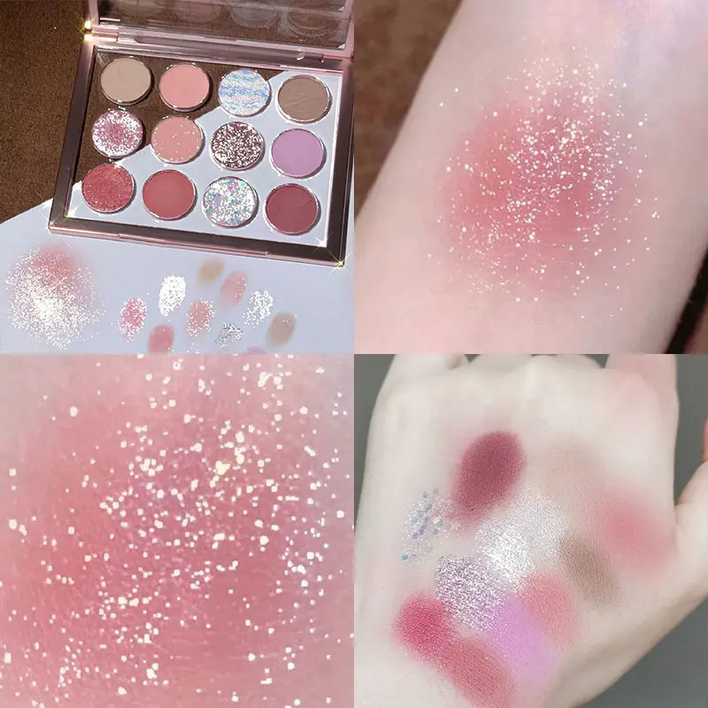 12-Color Transparent Eyeshadow Palette with Shimmer & Matte