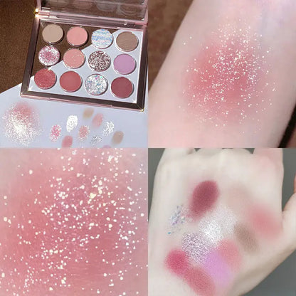 12-Color Transparent Eyeshadow Palette with Shimmer & Matte